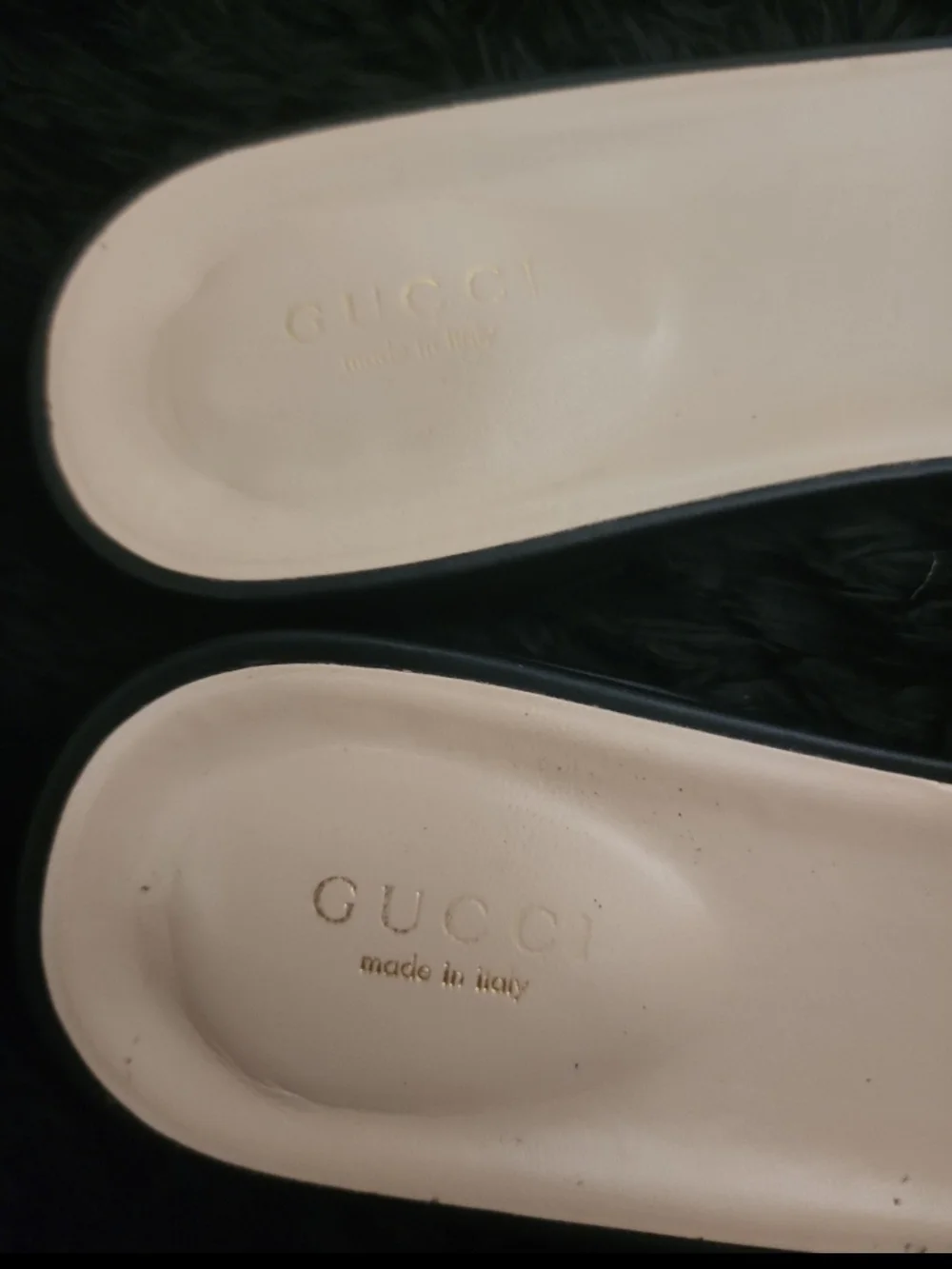 Gucci Black Leather GG Slide Sandals